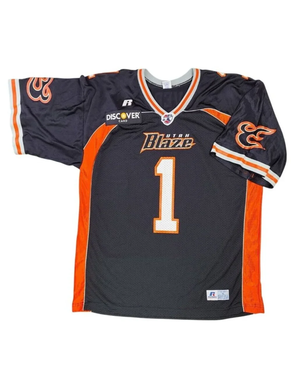 Vintage Utah Blaze Arena Football Jersey Russell XL Black Orange Discover Card - Picture 1 of 16